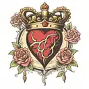 Crown with a anatomical heart  tattoo design idea