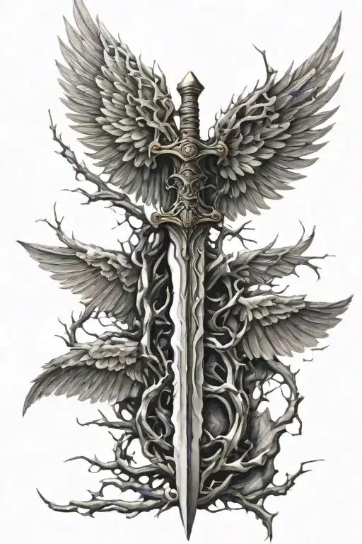 Sword Thorns Wings tattoo design idea