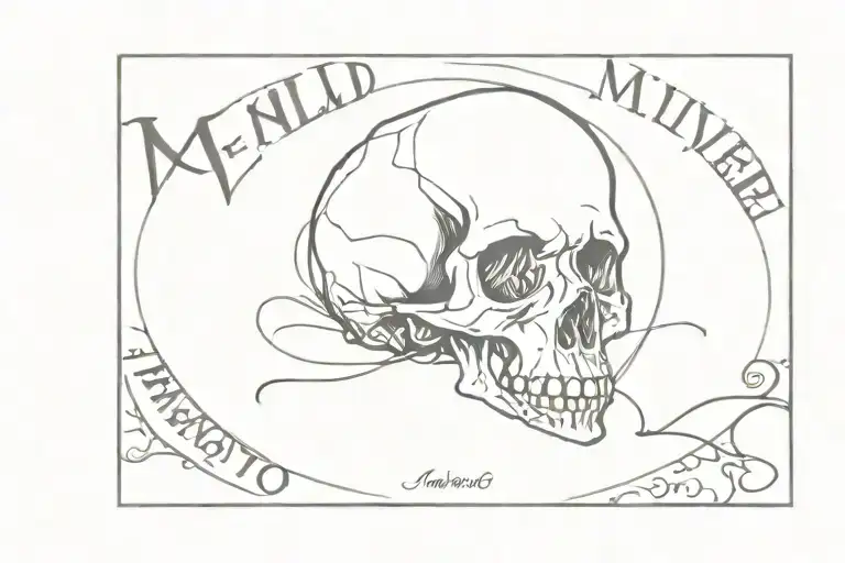 skull, written memento mori memento vivere word tattoo design idea