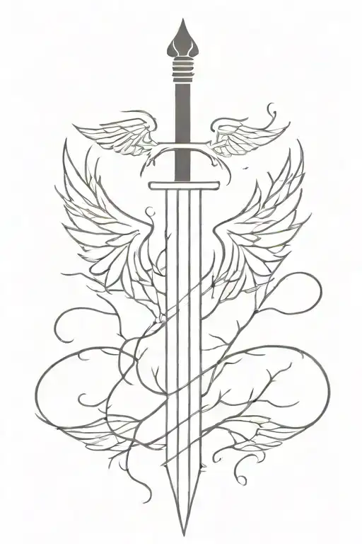 sword wings thorns  tattoo design idea
