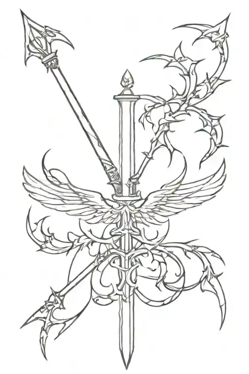 Sword Wings Thorns tattoo design idea