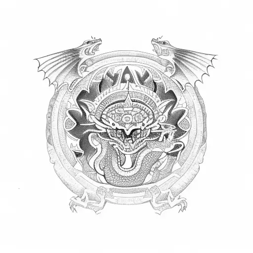 Aztec calendar with a dragon in background  tattoo design idea
