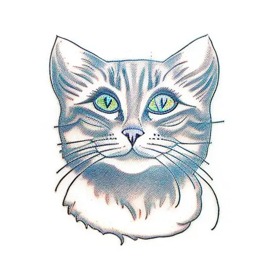 A old-school style tattoo of a cat with vibrant  tattoo design idea