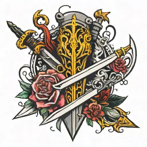 am 47 with sword surrounded tattoo design idea