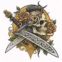 am 47 with sword surrounded tattoo design idea