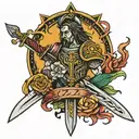 am 47 with sword surrounded tattoo design idea