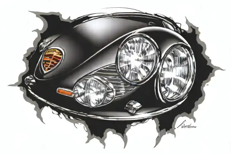 porsche headlight view tattoo design idea