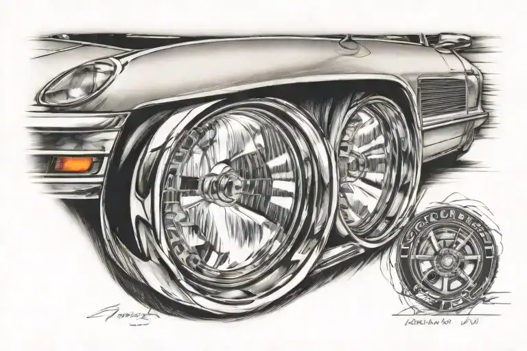 porsche headlight side tattoo design idea