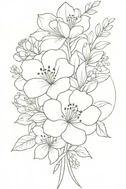 September, October, April, December, March birth flower bouquet tattoo design idea