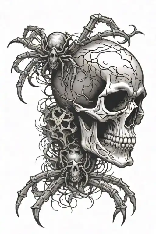 skull and spider tattoo design idea