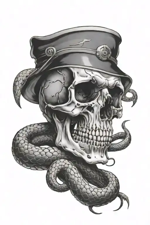 skull and snake tattoo design idea