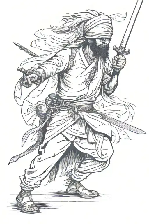 indian blindfolded with a sword tattoo design idea