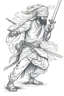 indian blindfolded with a sword tattoo design idea