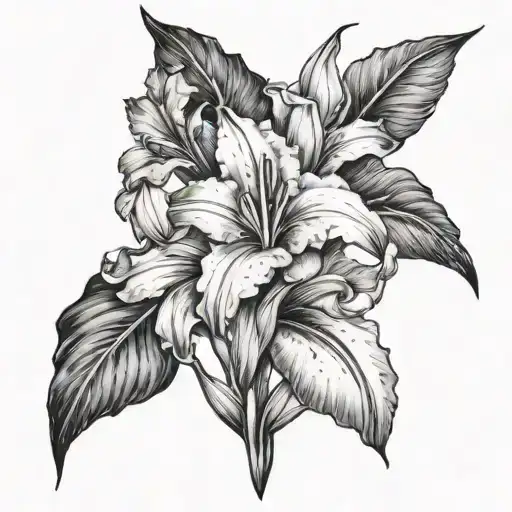 Gladiolus flower, iris flower, lily of the valley tattoo design idea