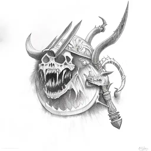 chupacabra with a battle ax  tattoo design idea