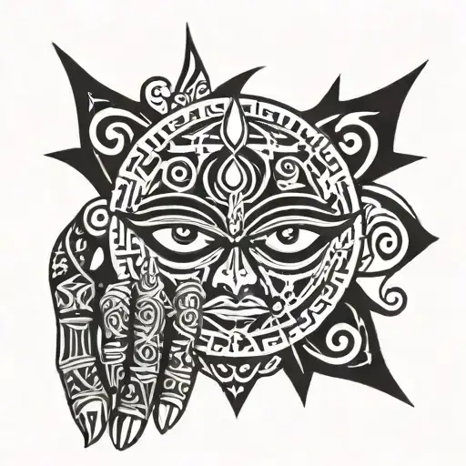 eyes and hand being cut off by god holding tattoo design idea