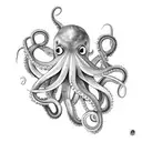 Octopus diving head down tattoo design idea
