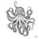 Octopus diving head down tattoo design idea