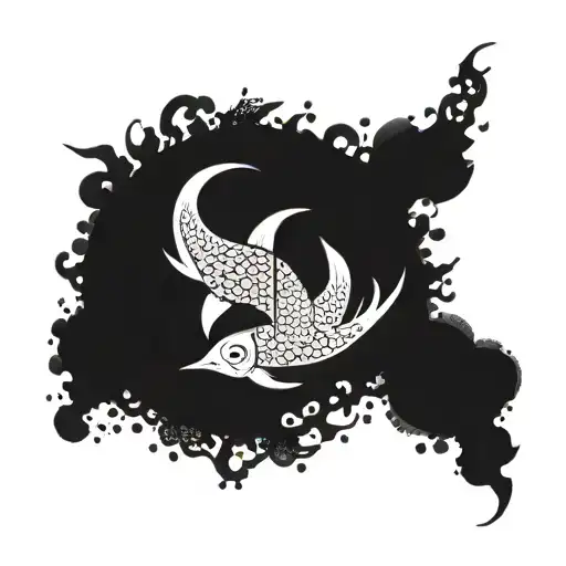 Create a detailed blackwork tattoo of the Pisces symbol surrounded by intricate dotwork patterns, with the Mortal Kombat characters fighting to reach it tattoo design idea