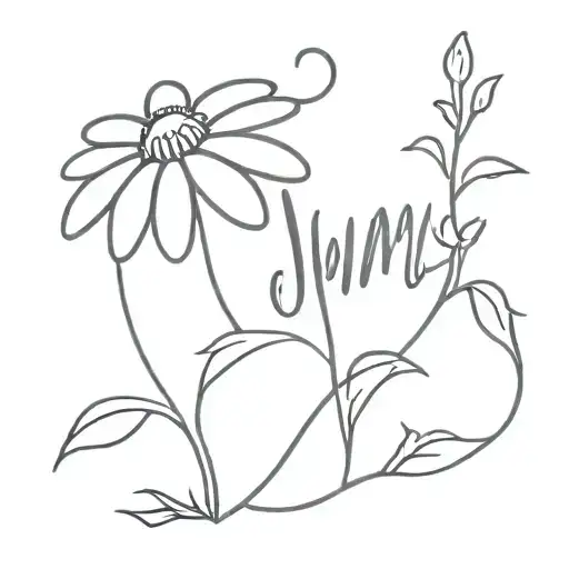 A daisy with Jimmy cursive writing tattoo design idea