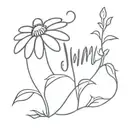 A daisy with Jimmy cursive writing tattoo design idea