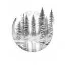 woolf, forest, river, moon tattoo design idea