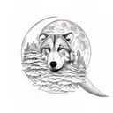 woolf, forest, river, moon tattoo design idea