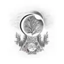 woolf, forest, river, moon tattoo design idea