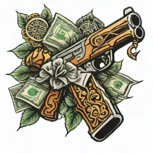 gangsta ak 47 money tattoo design idea