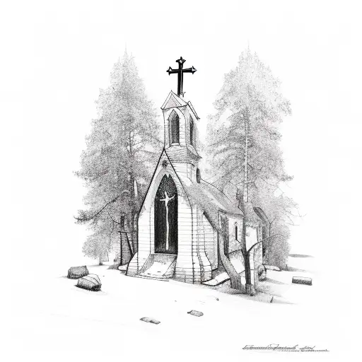 A church surrounded by Swedish landscapes tattoo design idea