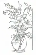 bouquet of flowers in a vase with daffodil, chrysanthemum, rose, lily of the valley, hawthorn, honeysuckle tattoo design idea