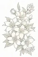 bouquet of flowers with daffodil, chrysanthemum, rose, lily of the valley, hawthorn, honeysuckle tattoo design idea