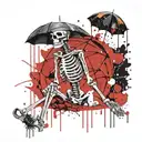 A skeleton holding an umbrella with rain drops underneath the umbrella tattoo design idea