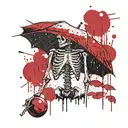 A skeleton holding an umbrella with rain drops underneath the umbrella tattoo design idea