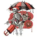 A skeleton holding an umbrella with rain drops underneath the umbrella tattoo design idea