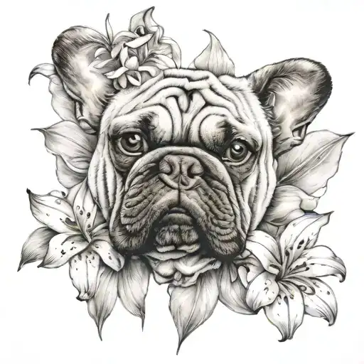 France Bulldog and tigerLilly flower tattoo design idea