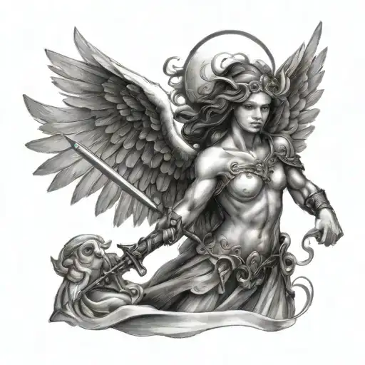 guardian angel with a sword tattoo design idea