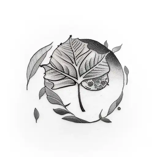 small moon with eucalyptus leafs tattoo design idea