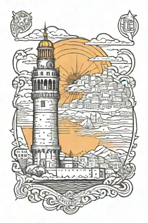 thessaloniki white tower, empire state building, greek islands  tattoo design idea