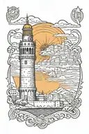thessaloniki white tower, empire state building, greek islands  tattoo design idea