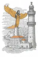 thessaloniki white tower, empire state building, greek islands  tattoo design idea