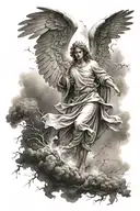 Guardian angel walking through a storm tattoo design idea
