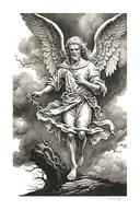 Guardian angel walking through a storm tattoo design idea