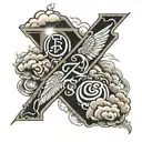 number 2 and zero on left cross on the midle with sun light and number zero and 7 on the left with clouds around  tattoo design idea