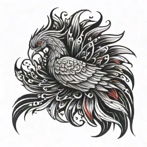 Phoenix with black and red feathers tattoo design idea