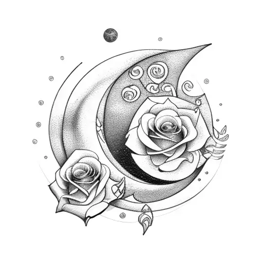 crescent moon with roses tattoo design idea