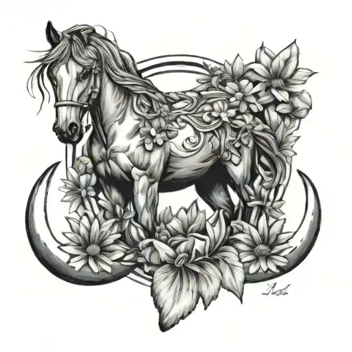 horse shoe and watermelon slice covered in daisies tattoo design idea