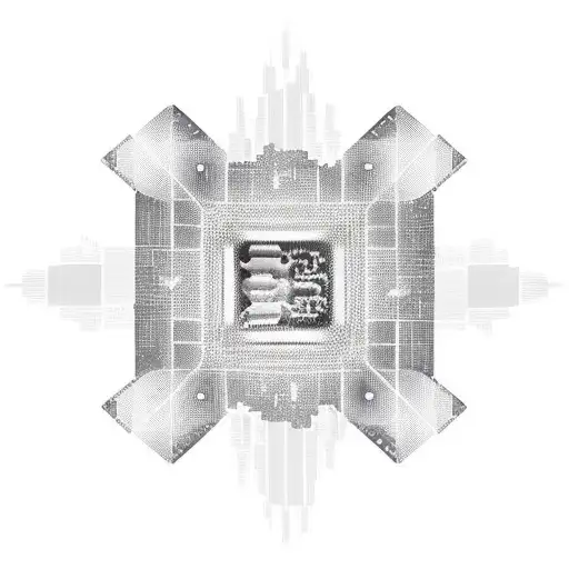 A realistic computer chip forming the shape of the Chicago skyline tattoo design idea