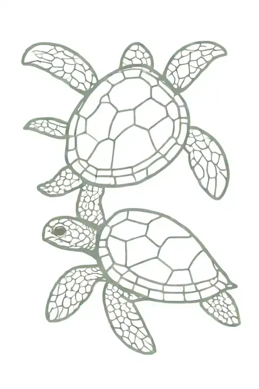 2 simple line drawing sea turtles. one with A and one with I.  tattoo design idea