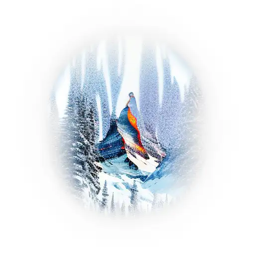 the Matterhorn with a light forest below tattoo design idea